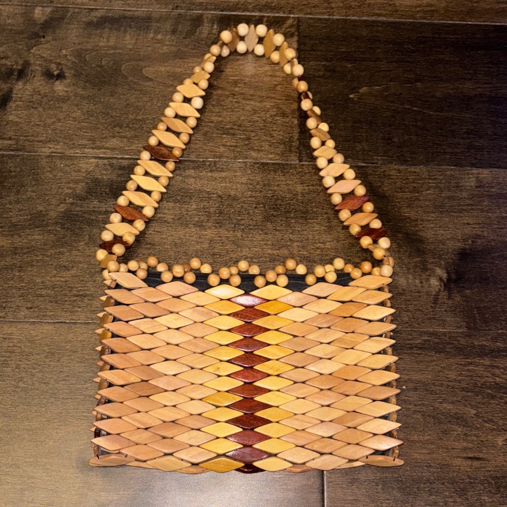 Boho Beaded Wooden Weave Shoulder Bag